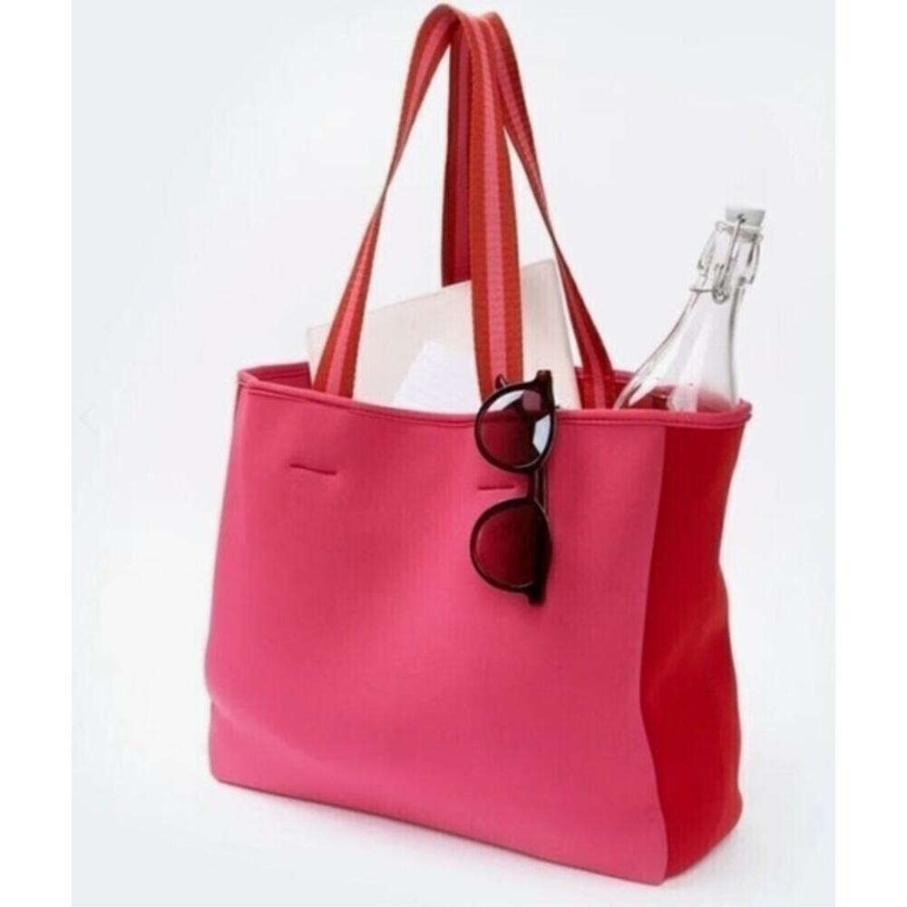 Anthropologie Summersalt Neoprene Beach Tote Pink Red EUC
